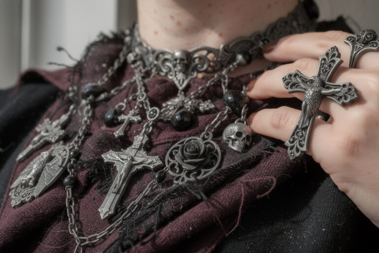 explorez notre sélection unique de bijoux fantaisie gothique à petits prix pour ajouter une touche mystérieuse et élégante à votre look.