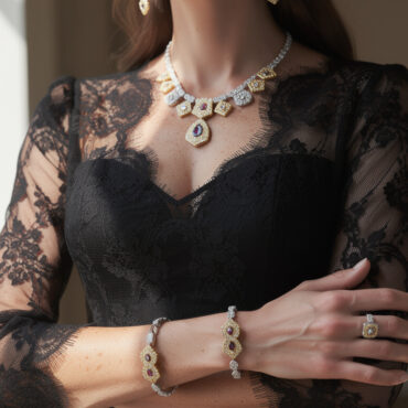 découvrez notre sélection de bijoux élégants conçus spécialement pour sublimer votre silhouette avec une robe en dentelle noire, alliant style et raffinement.